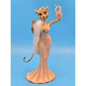 Margaret Le Van Alley Cats Katy Katty Diva Cat Peach Gown w/Faux Fur Boa